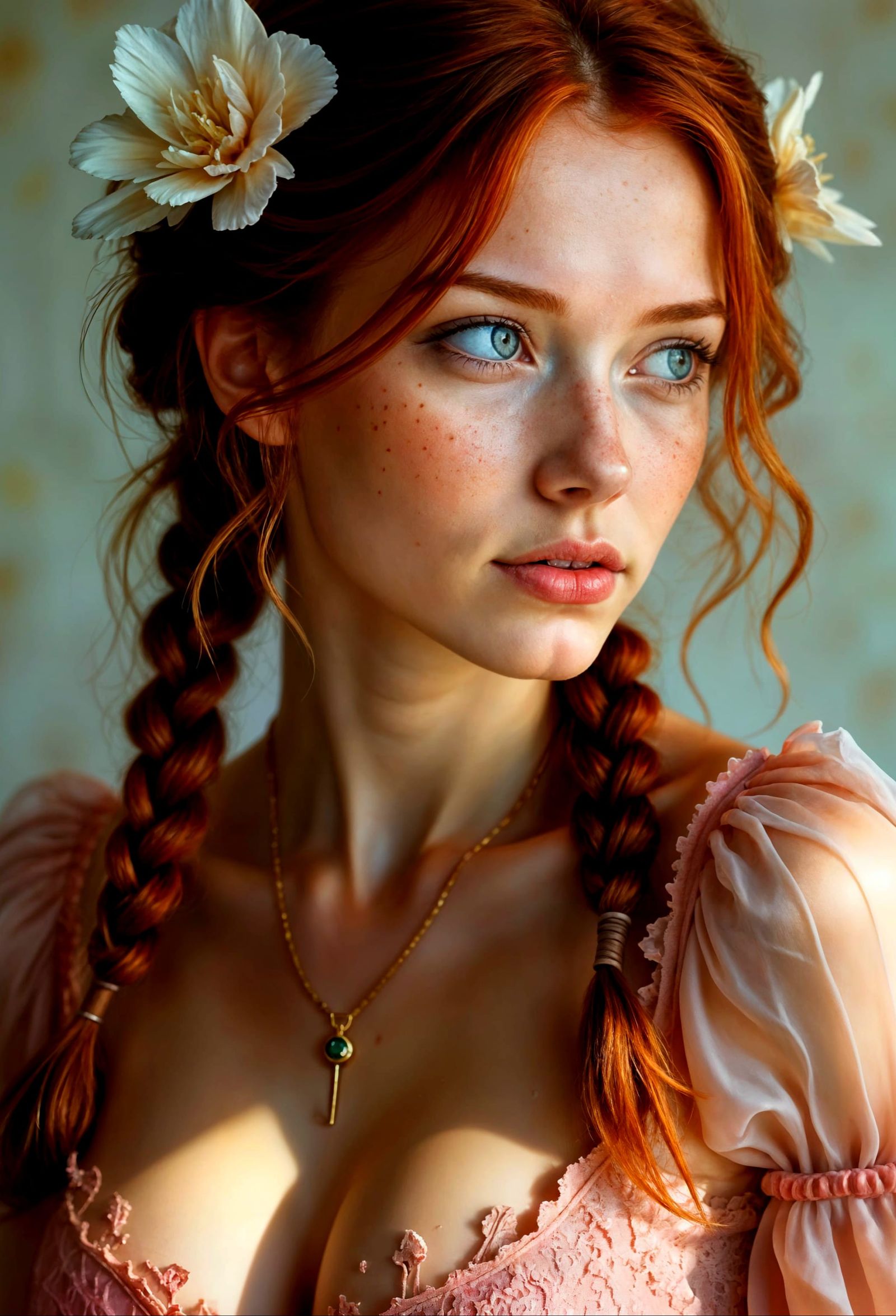 Hyper-Realistic Redhead Portrait with Angelic Face