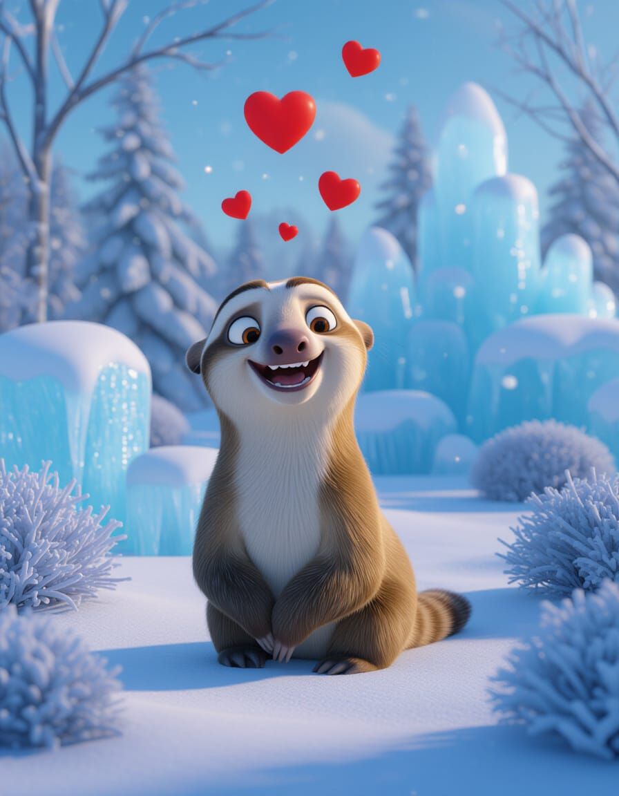 Sid the Sloth in Love Amidst a Winter Wonderland