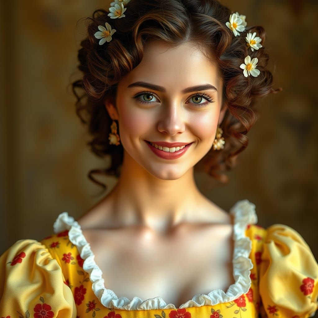 Ethereal Renaissance Beauty in Vibrant Yellow Gown