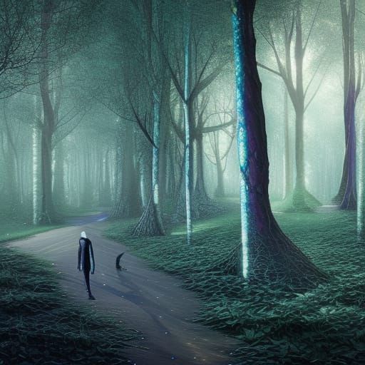 Iridescent Forest Dreamscape in Rococo Chrome Style