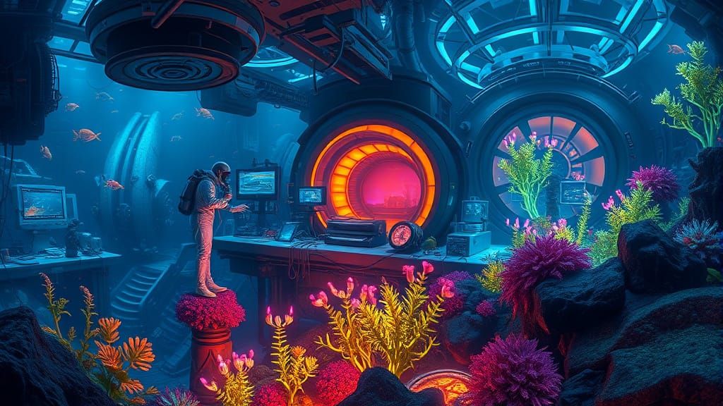 Deep-Sea Lab at Hydrothermal Vent: Comic Book Art