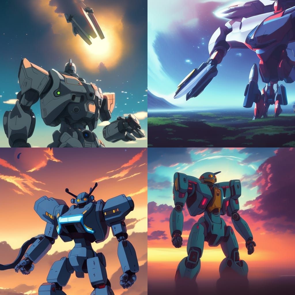 Anime Robots Galaxy Battle in Ghibli Style