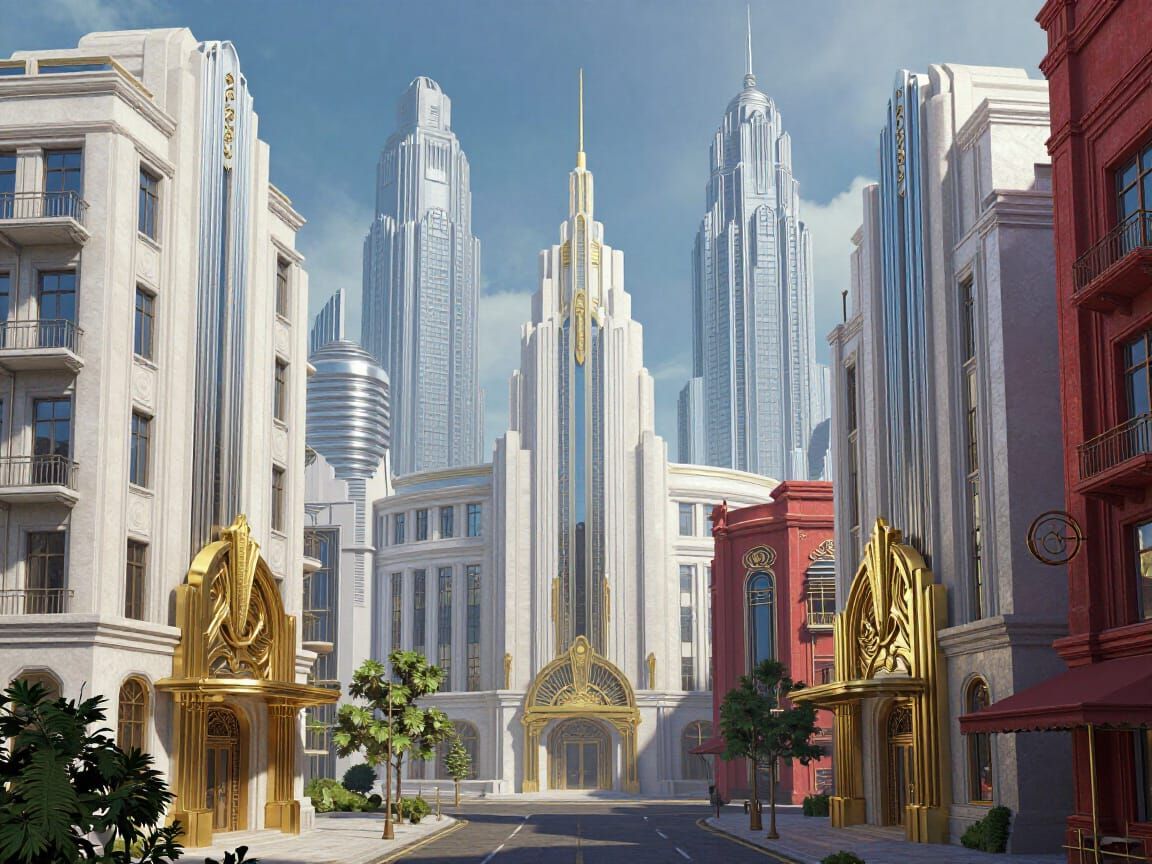 Art Deco Townhouses in Surreal Steampunk City
