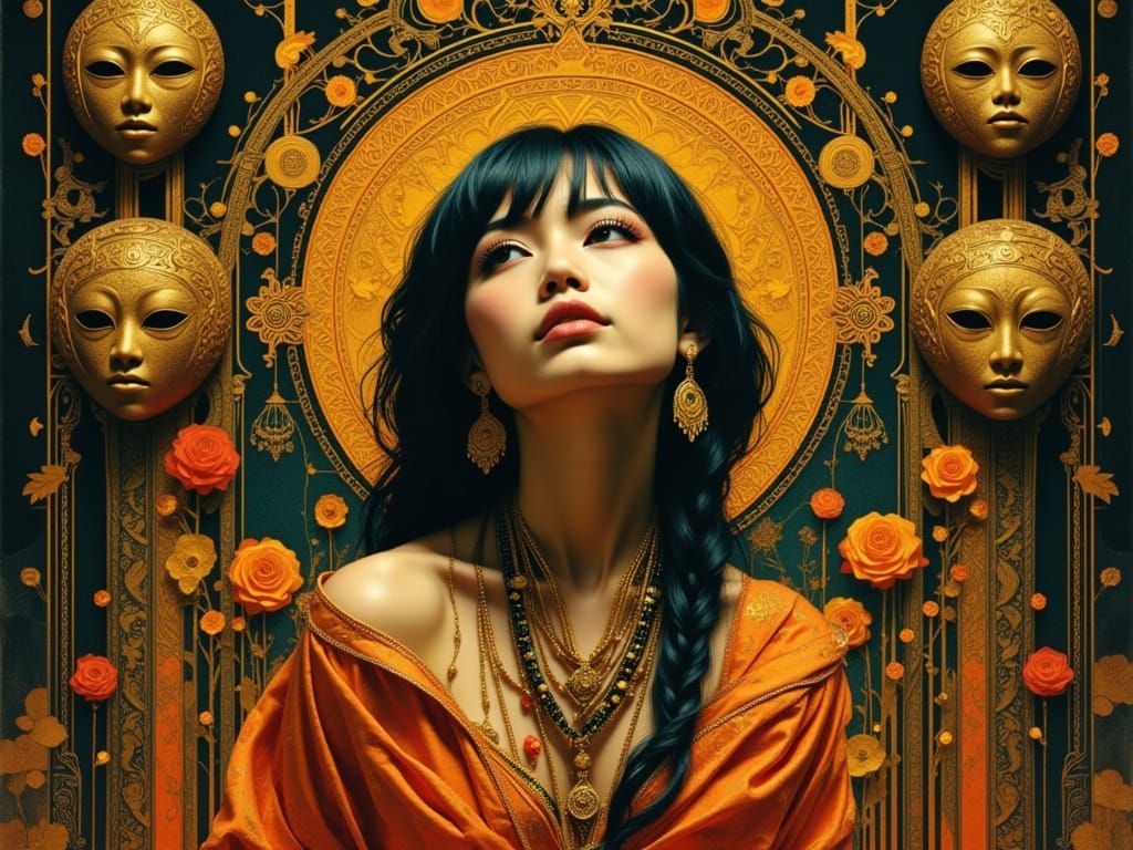 Chiyoko Awe-Struck by Kibuki Masks in Dynamic Lighting