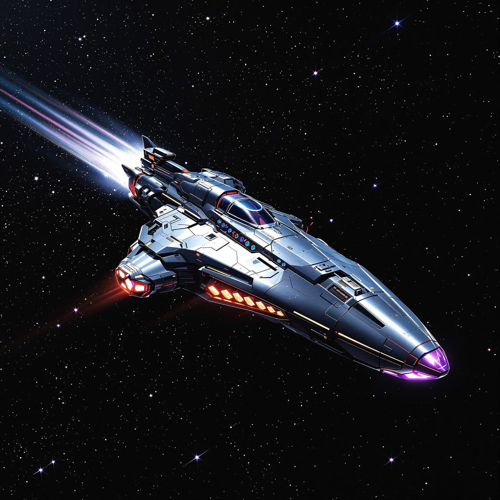 Sleek Spacecraft Soars Through Cosmic Blackness in Weightles...