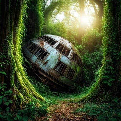 Crashed Alien Spaceship Covered in Vines