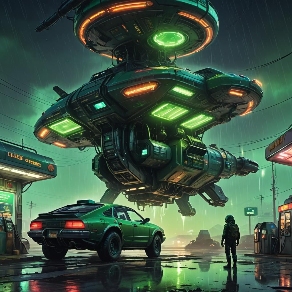 Alien Gas Station in Dystopian Sci-Fi Concept Art