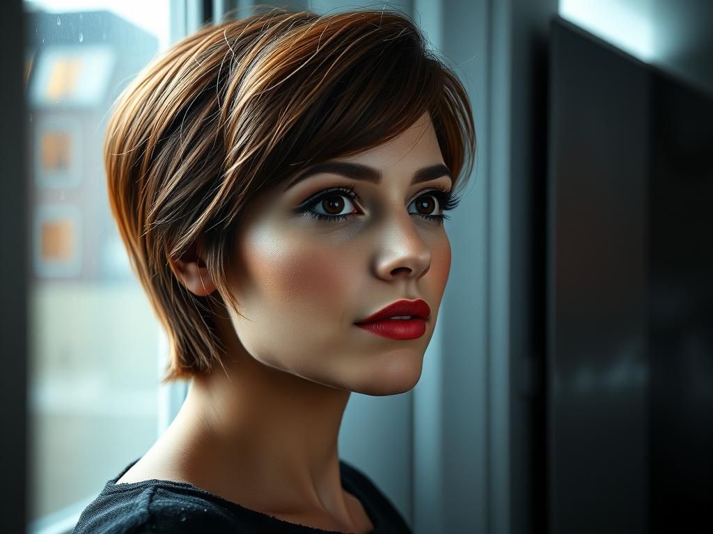 Woman Gazing out Window at Rain in UHD