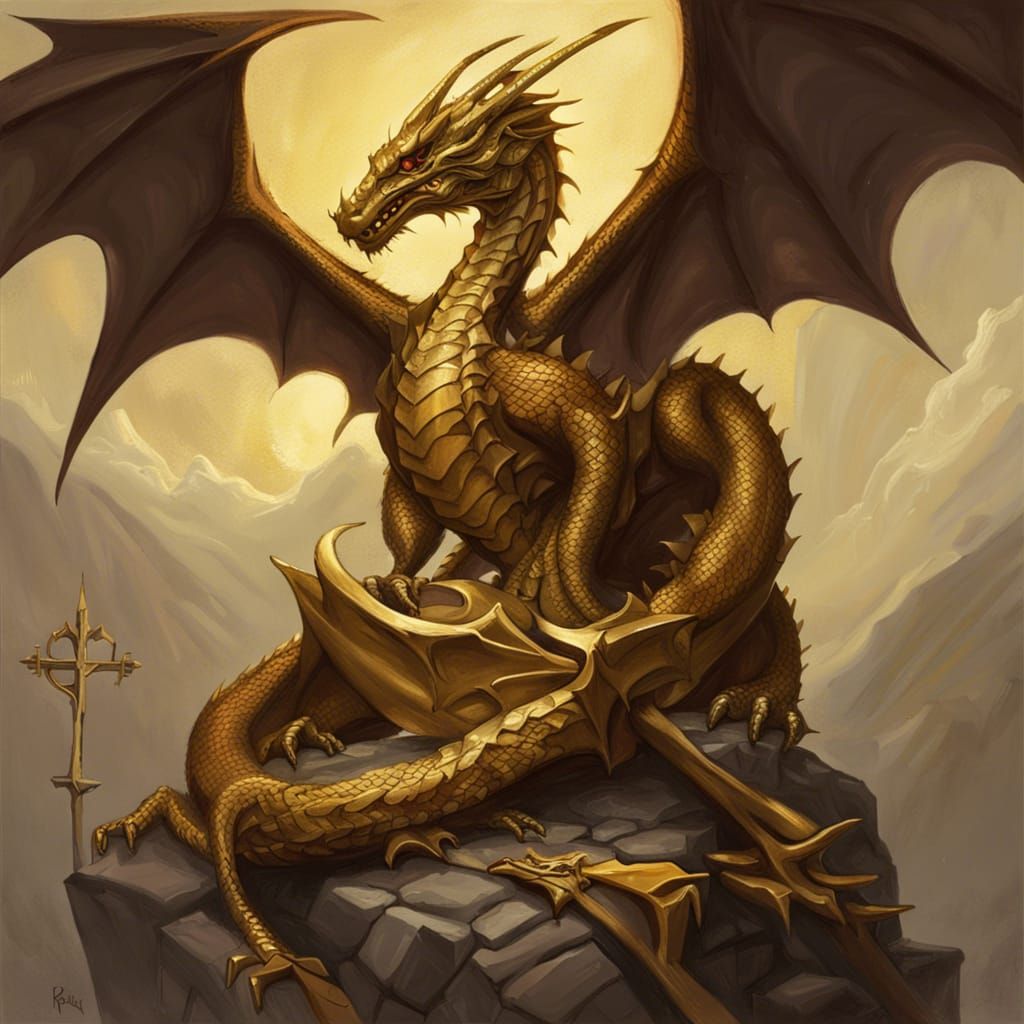 Dragon's Sinister Embrace of Gold Cross