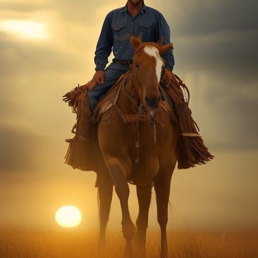 Cowboy at Sunrise: Epic Cinematic Digital Painting