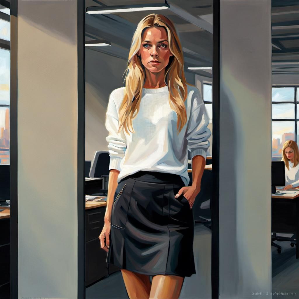 Realistic Acrylic Portrait of a Blonde Woman in Office
