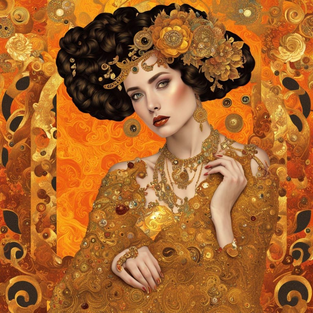The Lady in Gold: Klimt Style Collage of Fiery Colors