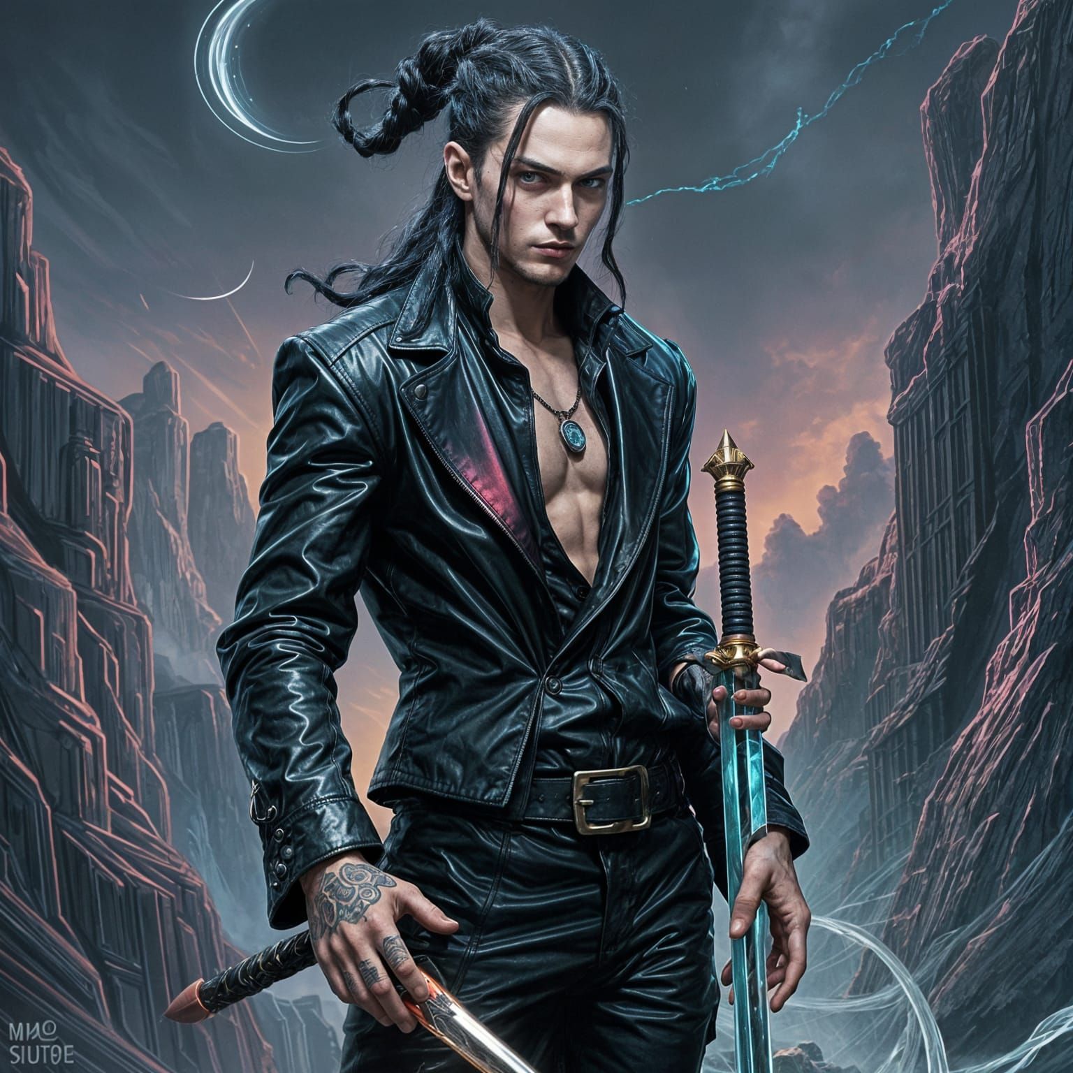 Surreal Fantasy Warrior in Cyberpunk Style