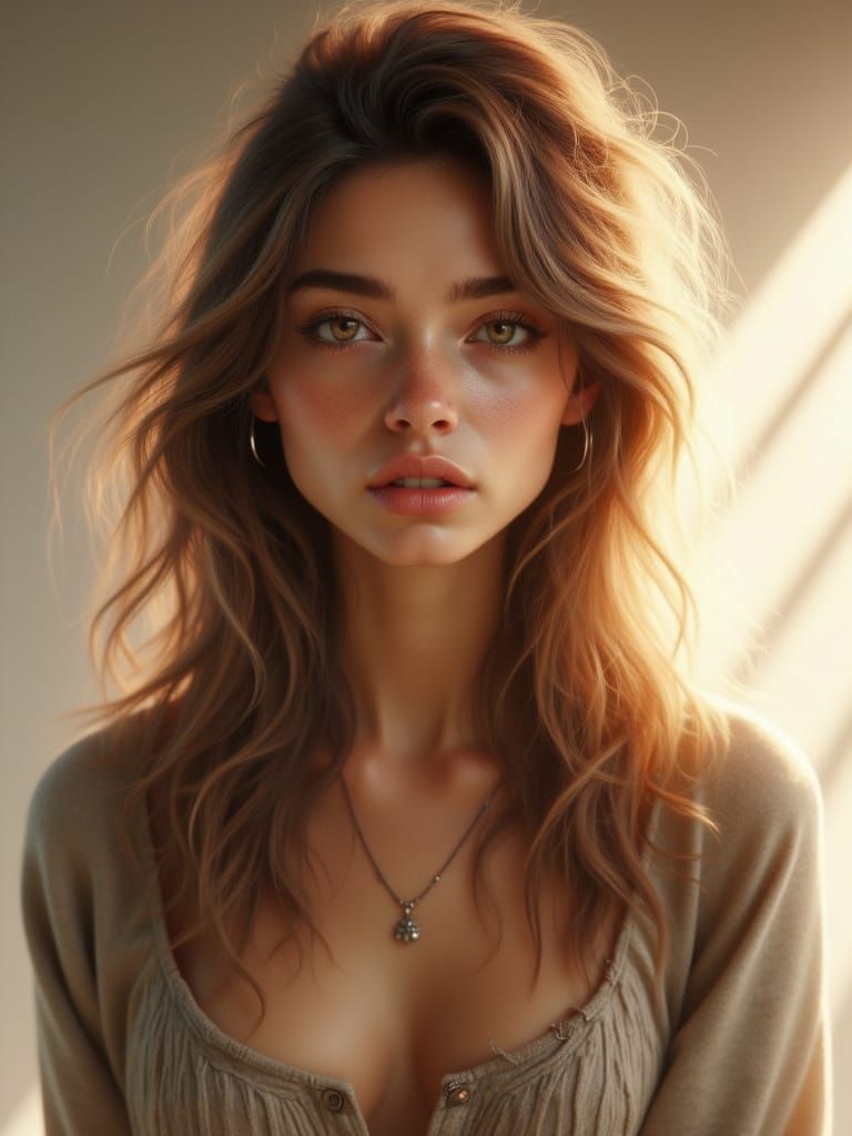 Photorealistic Portrait of a Young Woman in Soft Studio Ligh...