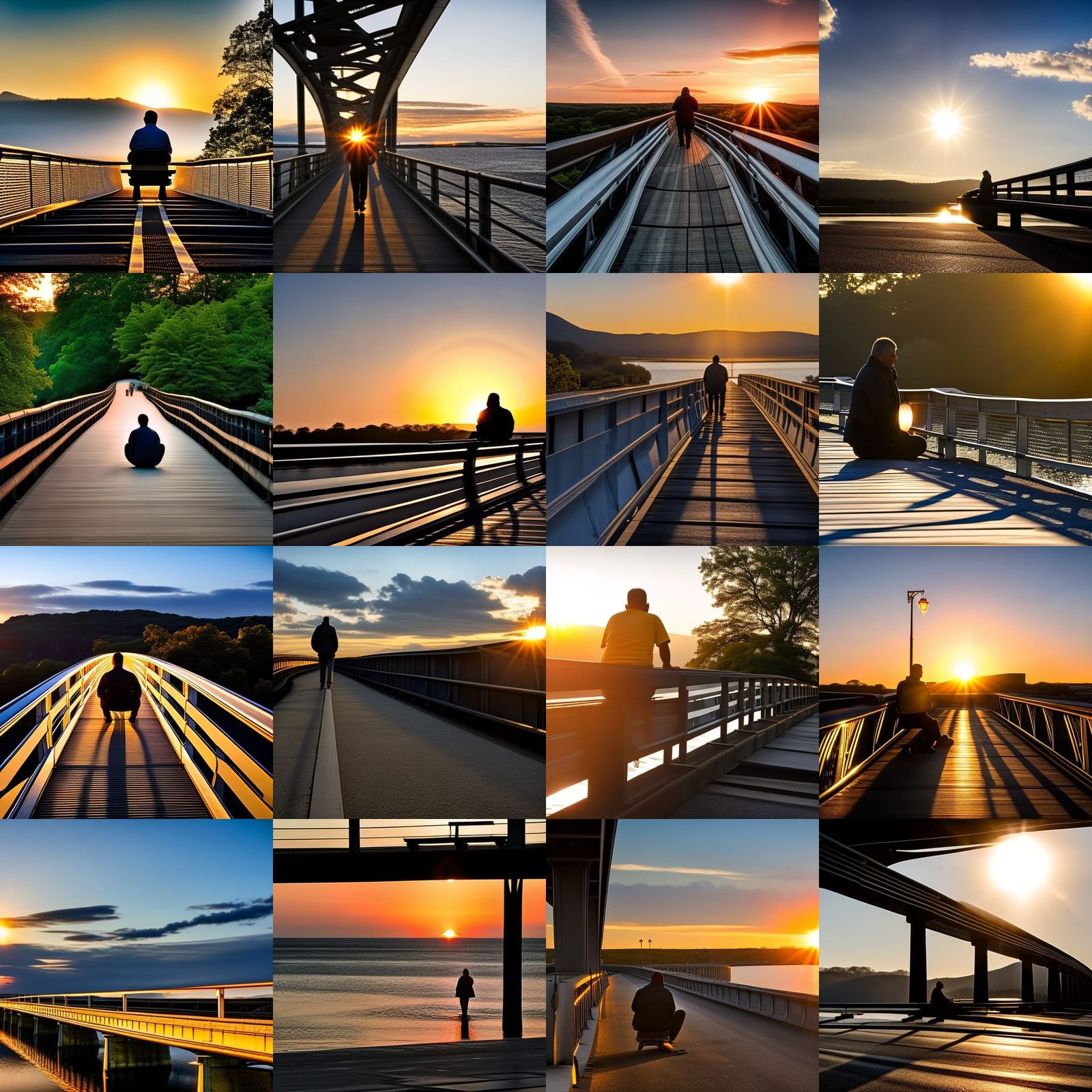 Sunset Bridge Silhouette in Hyperrealistic Detail