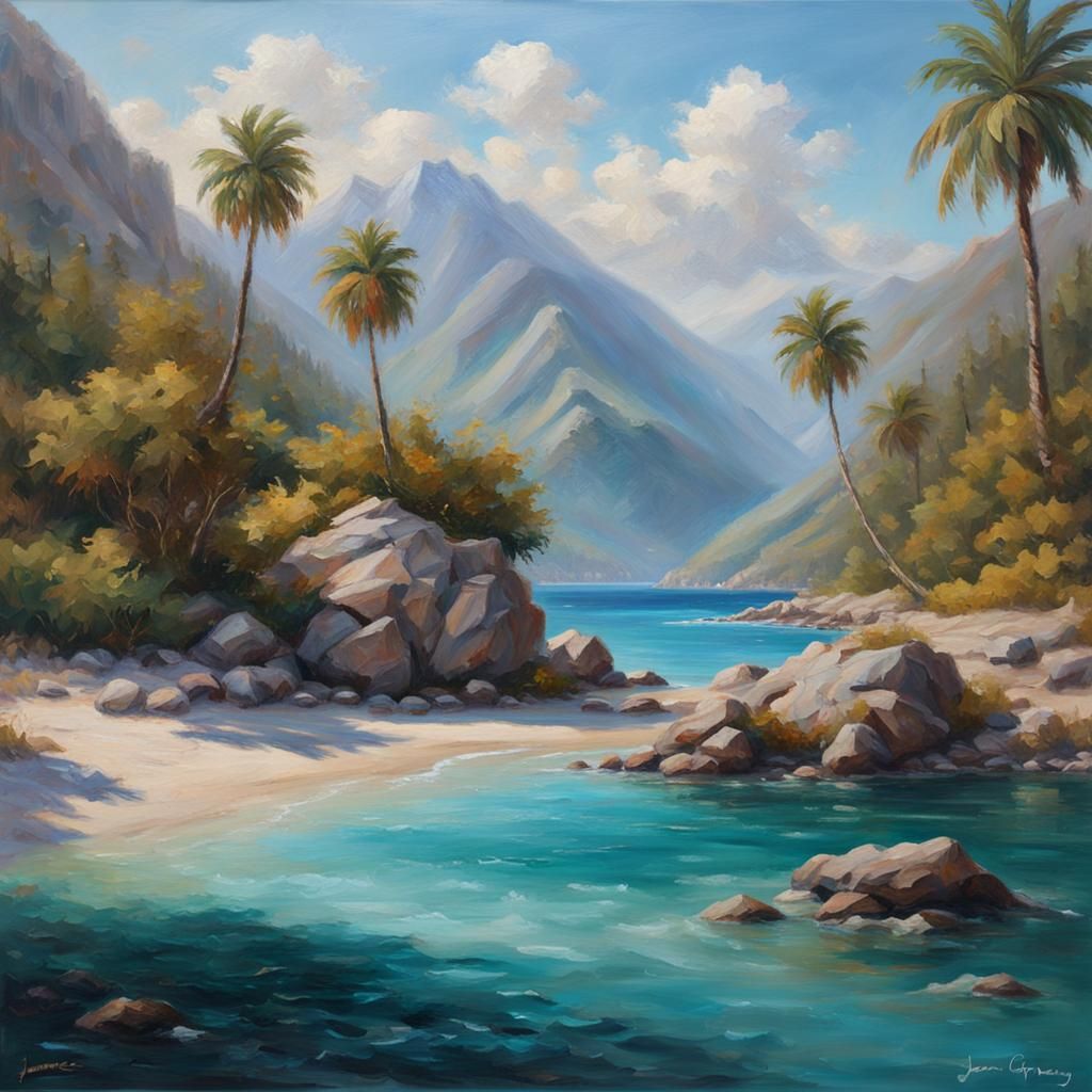 Beautiful Cove with Crystal Waters, Oil Painting