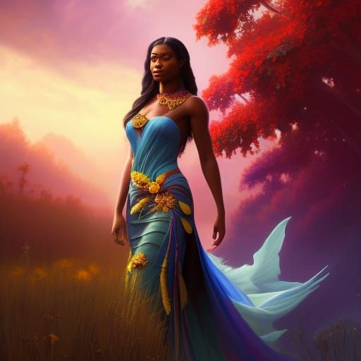 Dark-Skinned Princess Portrait in Chiaroscuro Style