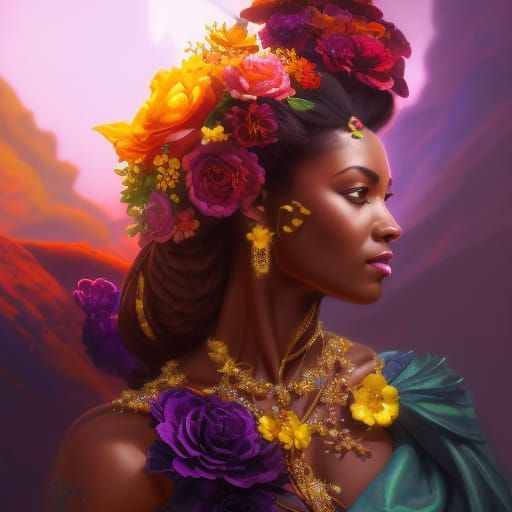 Floral Princess Portrait in Biopunk Style