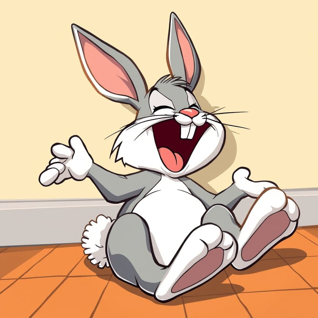 Cartoon Bunny Rolling with Laughter