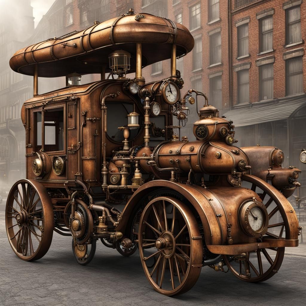 Steampunk Street Scene with Vehicles