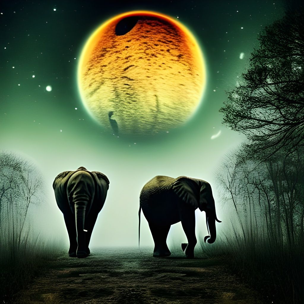 Surreal Elephants in Haunted Swamp Landscape