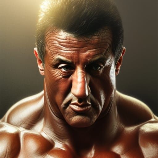 Hyperrealistic Portrait of Muscular Sylvester Stallone