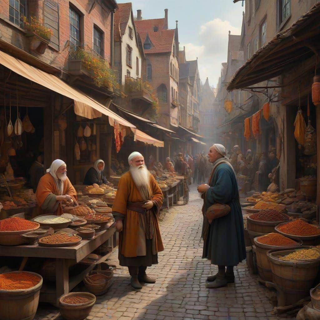 Futuristic Marketplace Inspired by Genre Painting