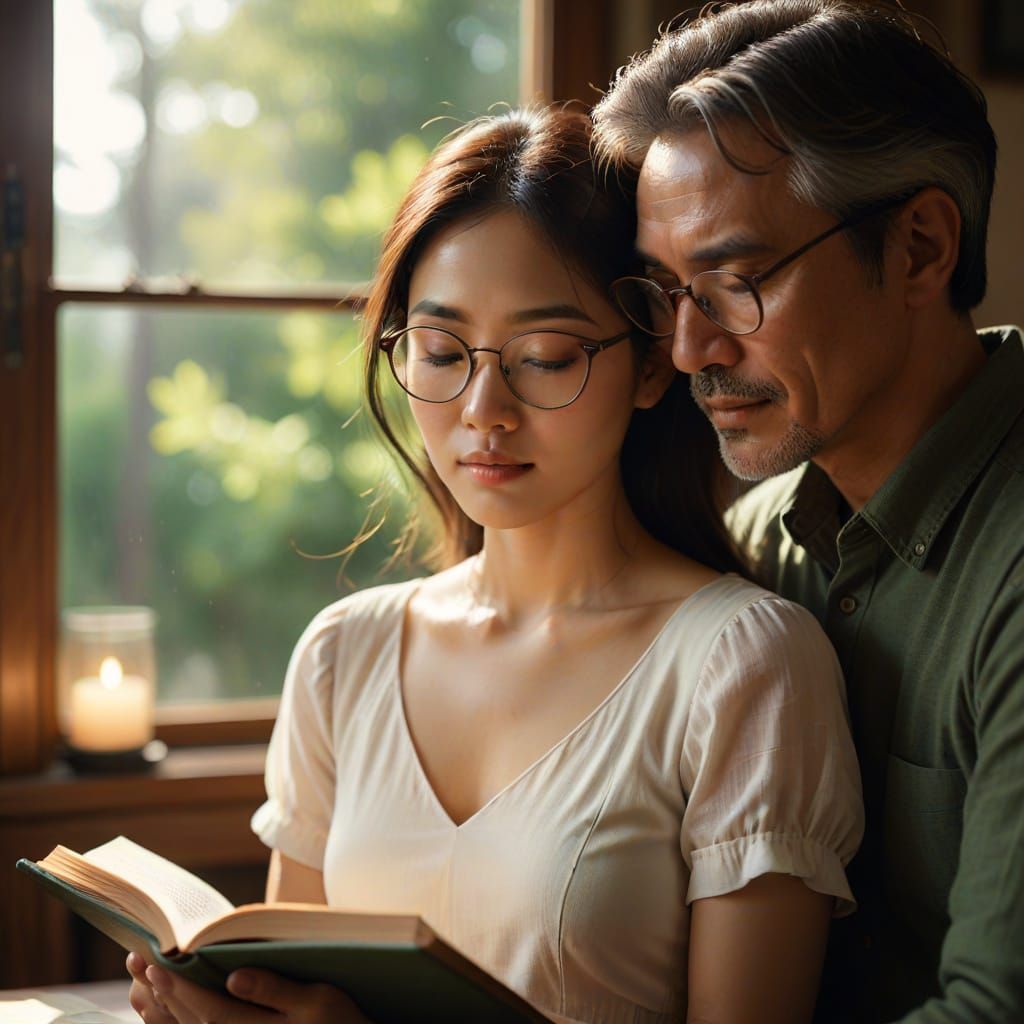 Intimate Moment: Woman Hugs Man in Cinematic Still