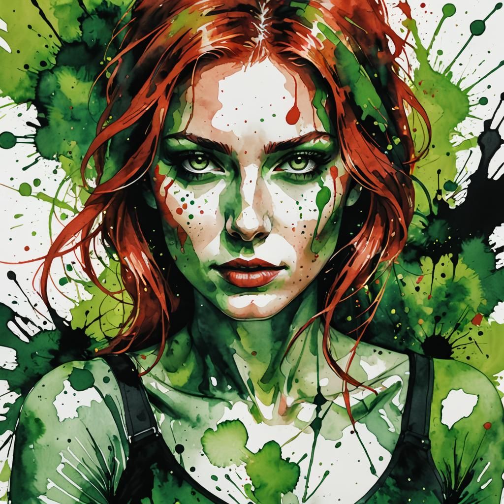 Expressive Ink Splatter Portrait in Fauvist Style