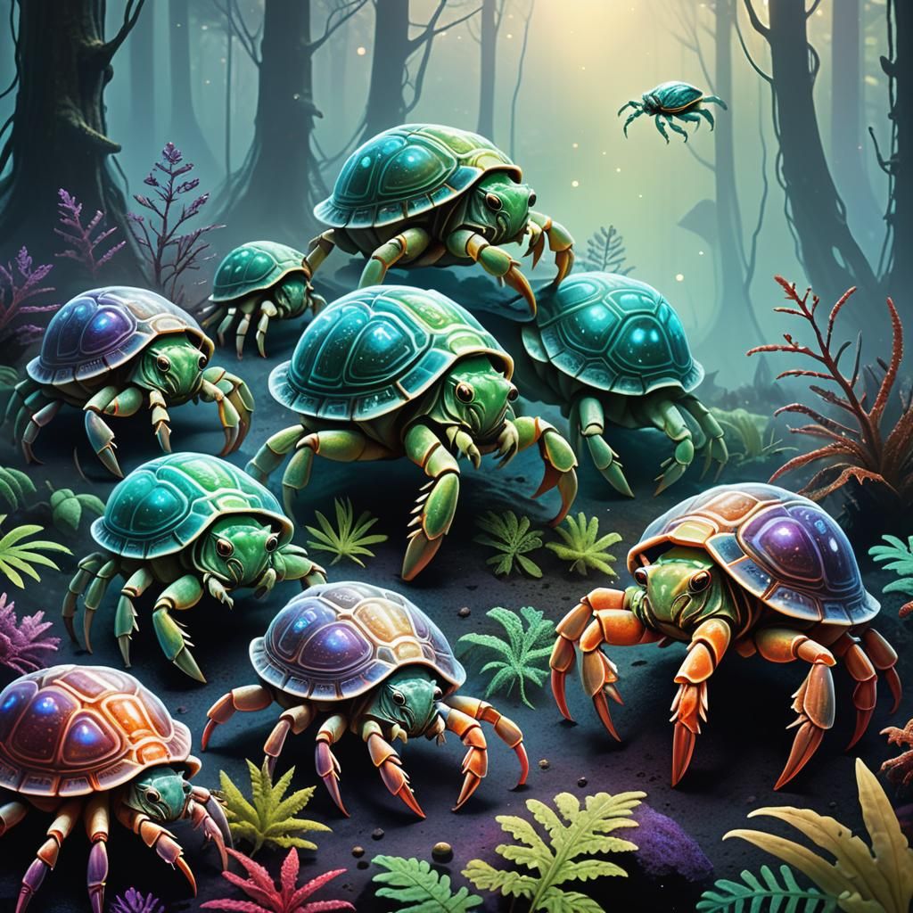 Exotic Alien Creatures in a Bioluminescent Forest