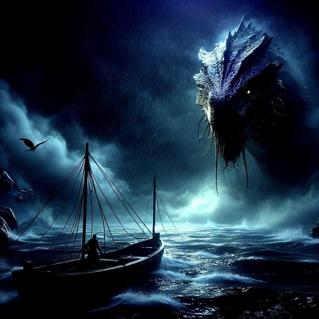 Loch Ness Monster in Dark Fantasy Style