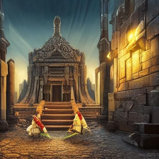 Alien Vampire at Ancient Temple in Fantasy Art Style