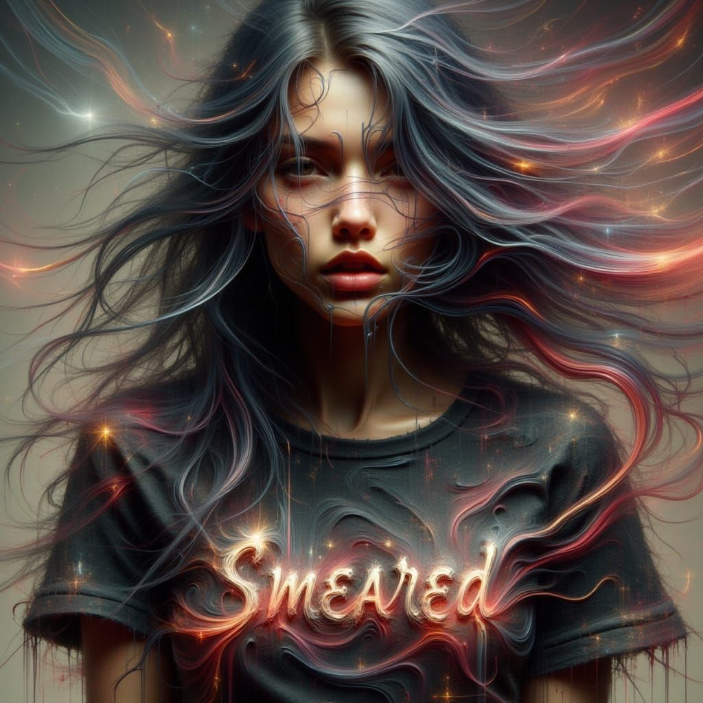 Woman with "Smeared" T-Shirt in Sinister Style