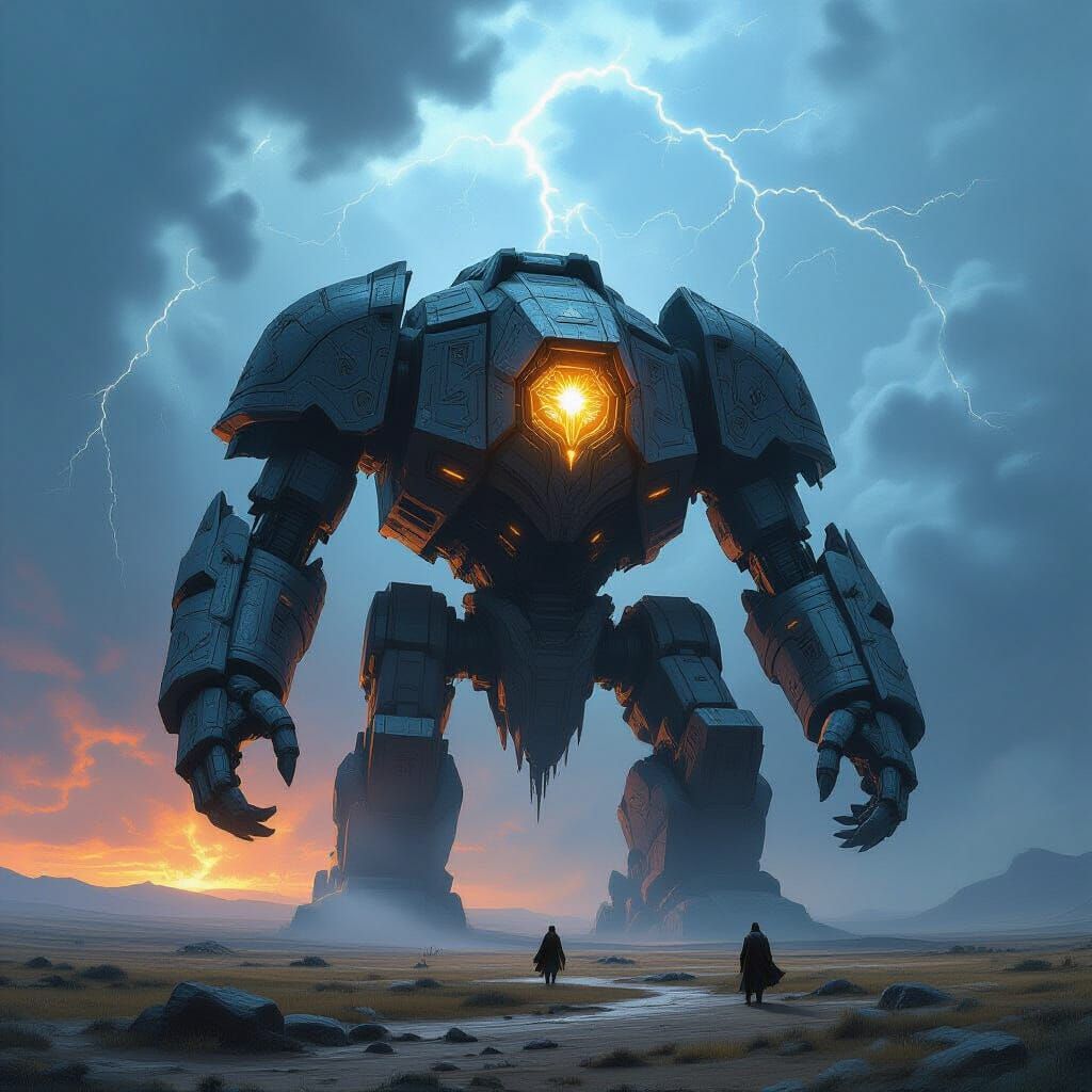 Ancient Obsidian War Machine on Desolate Plain