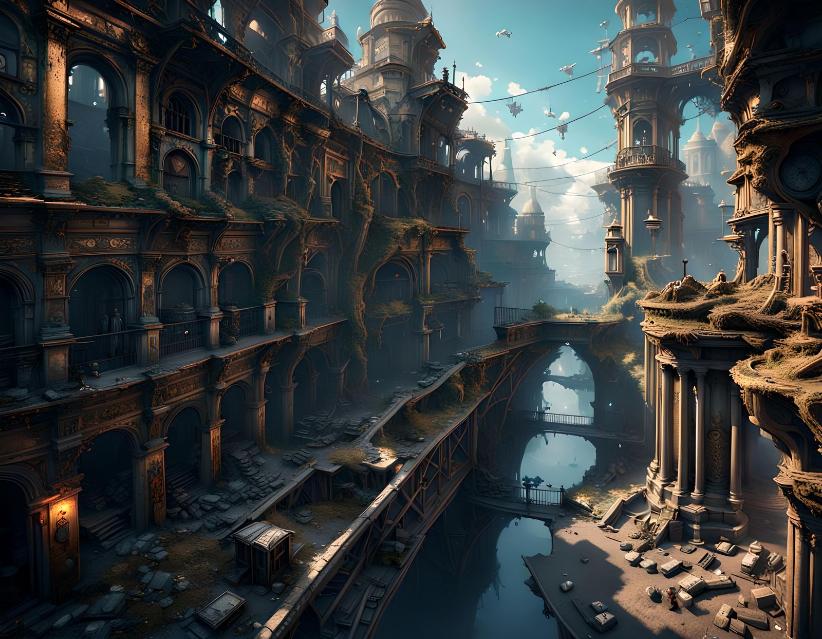 Steampunk Abandoned City: Detailed Matte Painting