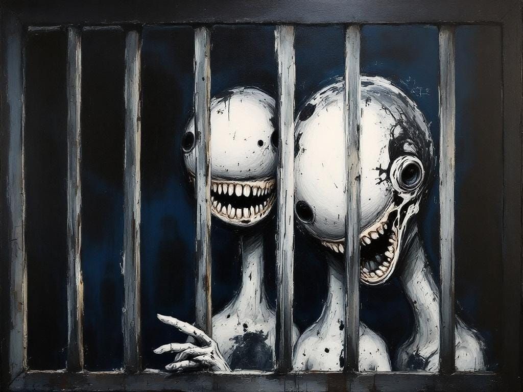 Disturbing Abstract Forms Behind Steel in Bacon Style