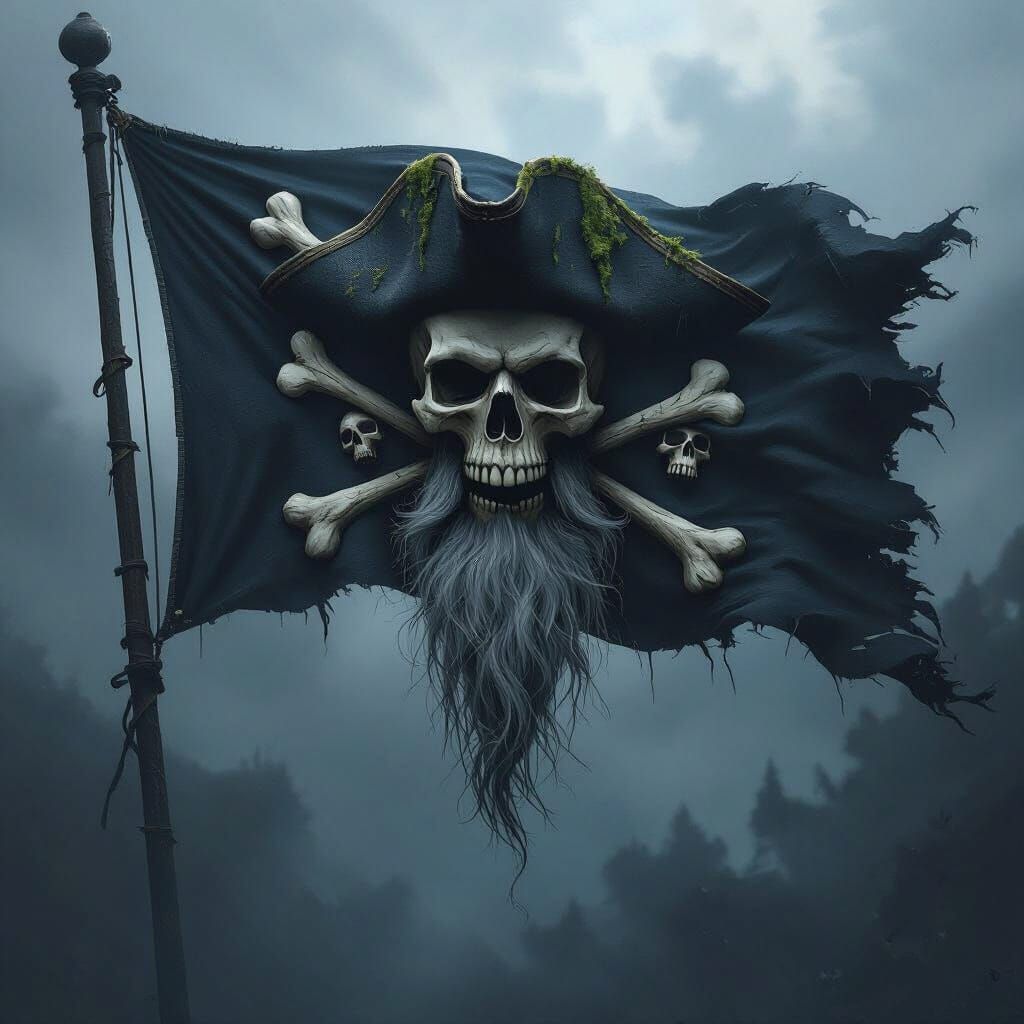 Jolly Roger Flag with Tricorn Hat and Beard