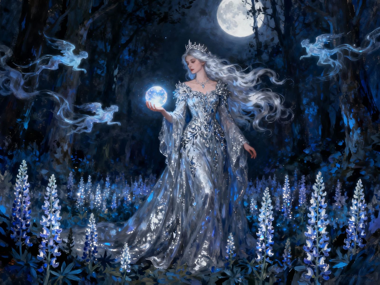 Regal Woman in Enchanted Forest, Abstract Expressionism