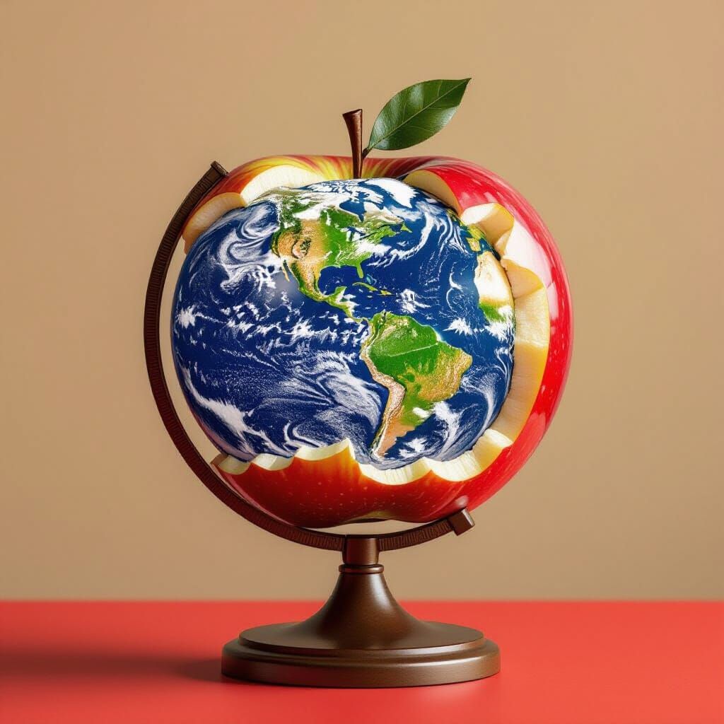 Surreal Globe Shaped Like a Half-Eaten Apple