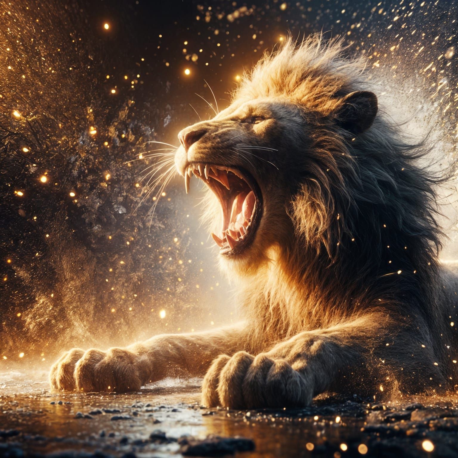 Majestic Lion Roaring in Golden Hour Light