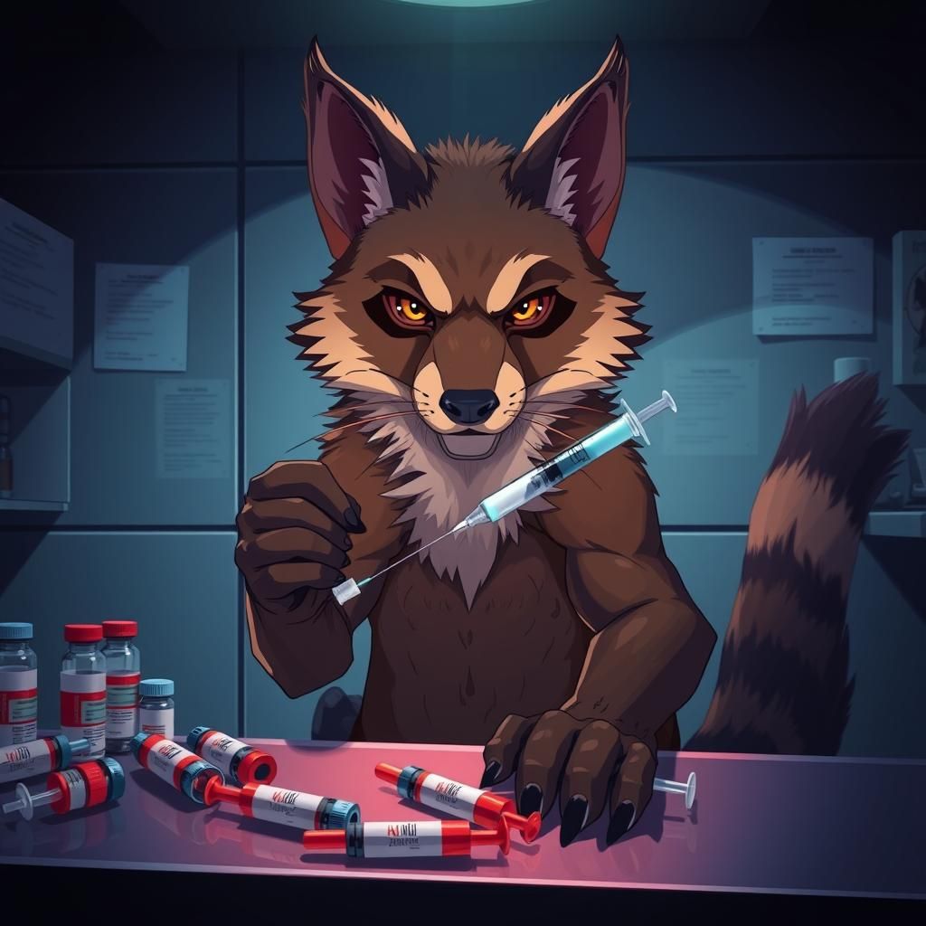 Anthropomorphic Animal Prepares Testosterone Shot, Anime Sty...