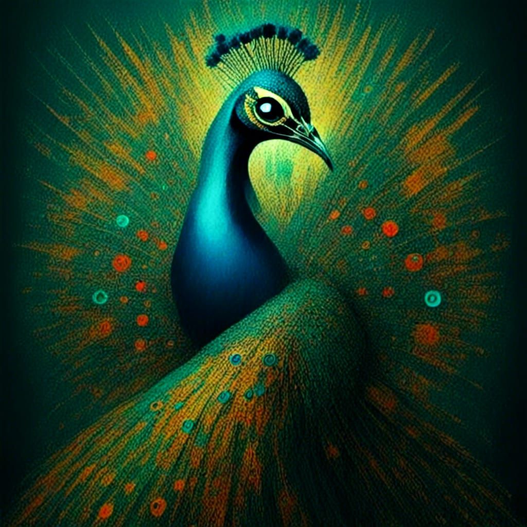 Colorful Peacock with Geometric Patterning