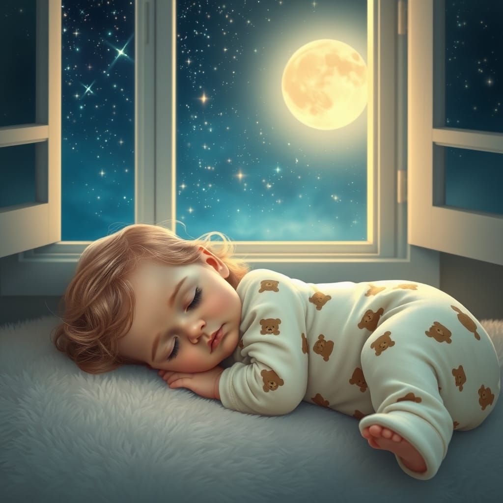 a picture of a small child lying on a soft surface. The chil...