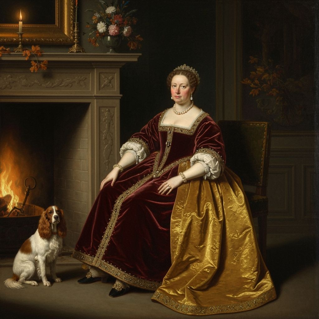 16th Century Noblewoman Portrait with Spaniel in Baroque Sty...