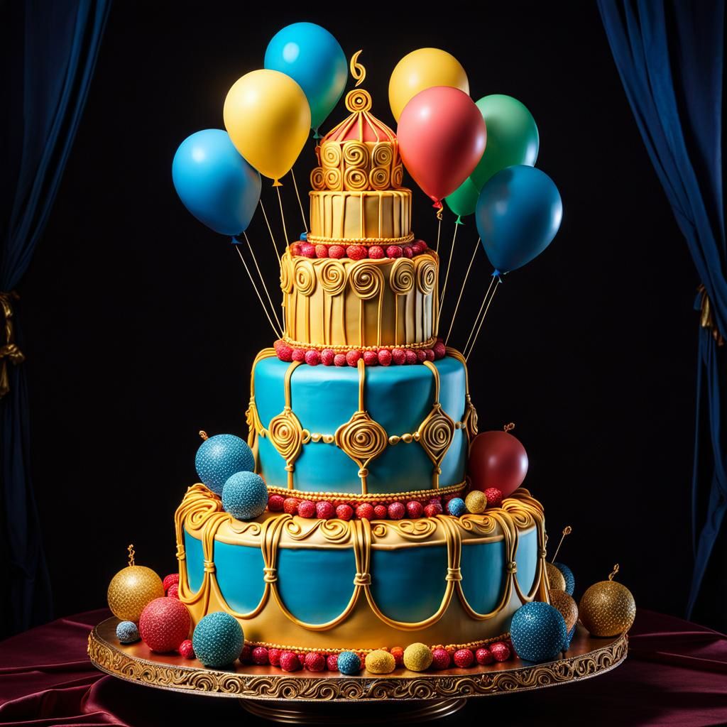 Cirque du Soleil Cake in Hyperrealistic Style