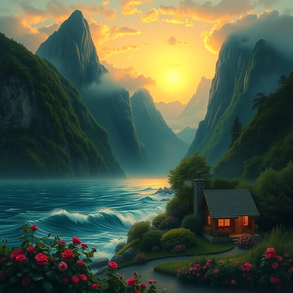 Landscape with Cottage in Atmospheric Style
