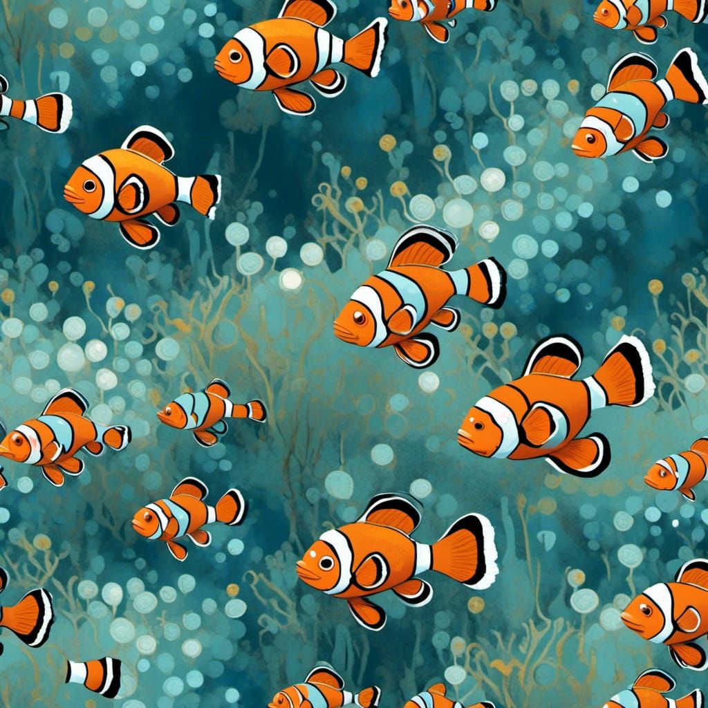Clownfish Shimmering in Ocean: Neo-Expressionism