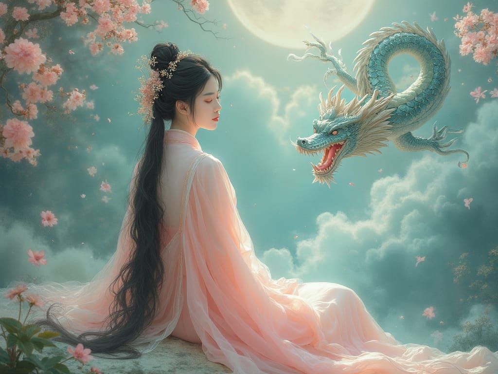 Serene Han Dynasty Concubine in Soft Moonlight with Celestia...