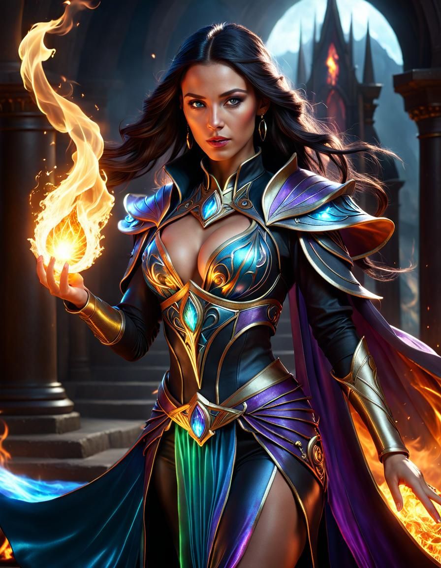 Stunning Fire Sorceress Casting Magic Spell