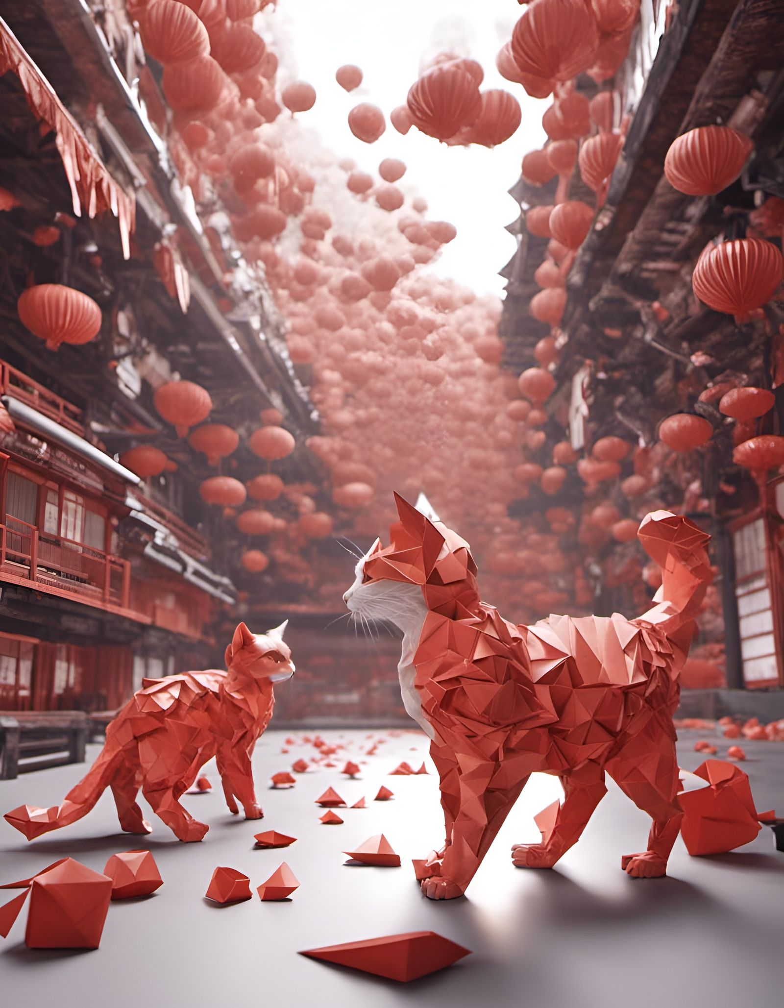 Origami Kittens in Glittering Cityscape